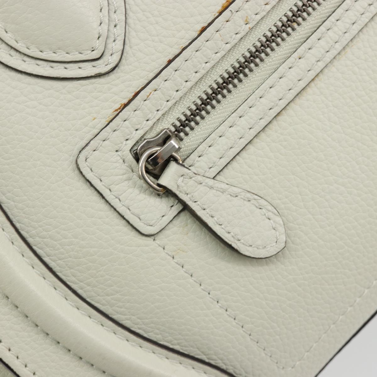 CELINE Luggage Micro Shopper Hand Bag Leather Ivory Silver Auth 181757M