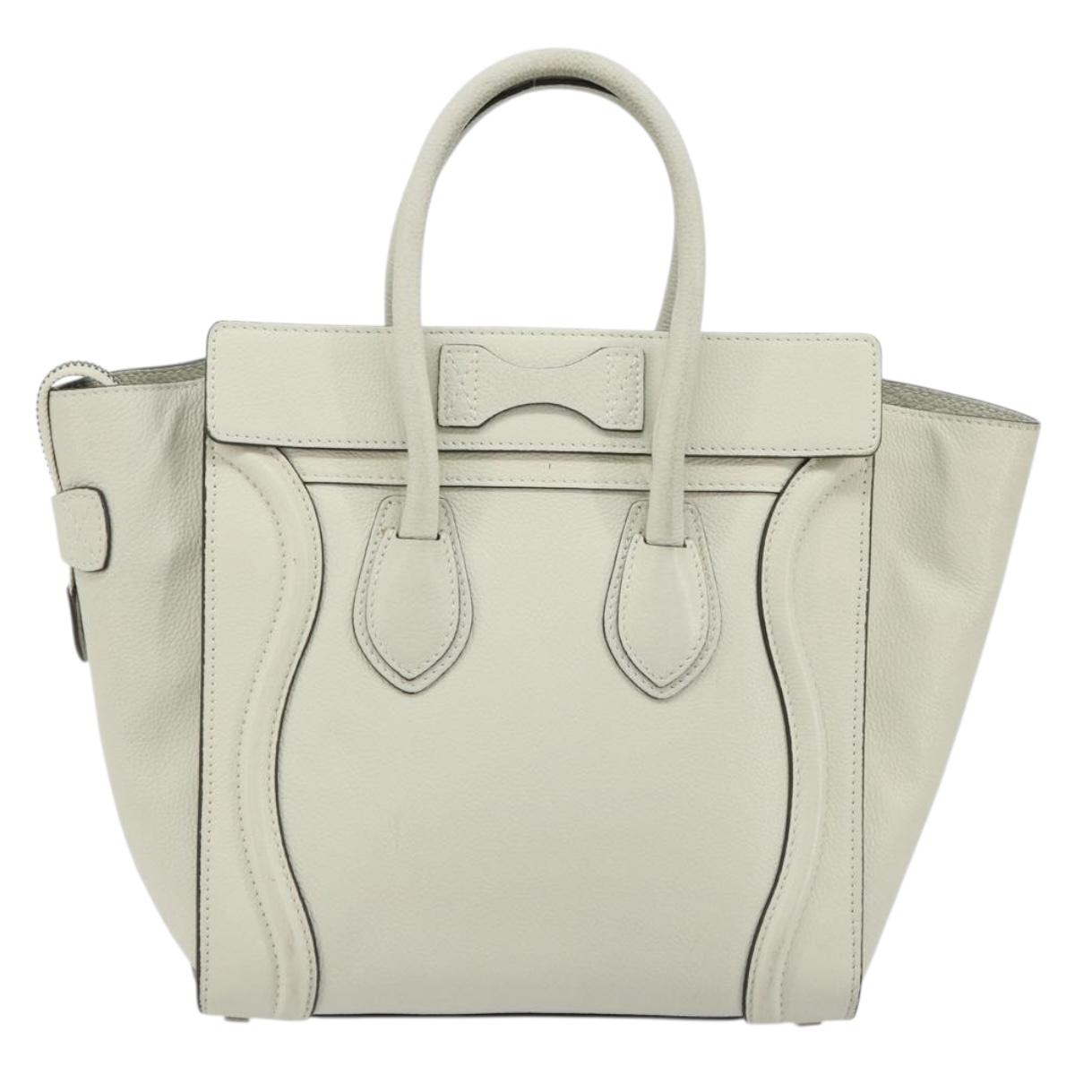 CELINE Luggage Micro Shopper Hand Bag Leather Ivory Silver Auth 181757M