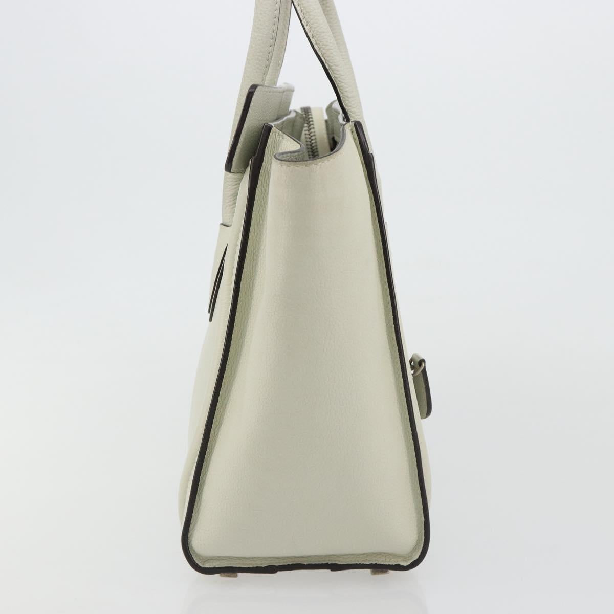 CELINE Luggage Micro Shopper Hand Bag Leather Ivory Silver Auth 181757M