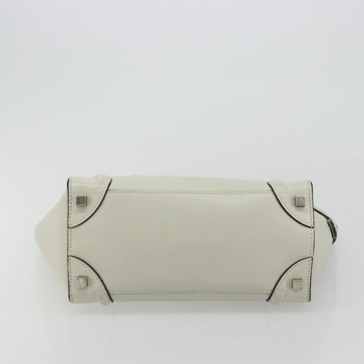 CELINE Luggage Micro Shopper Hand Bag Leather Ivory Silver Auth 181757M