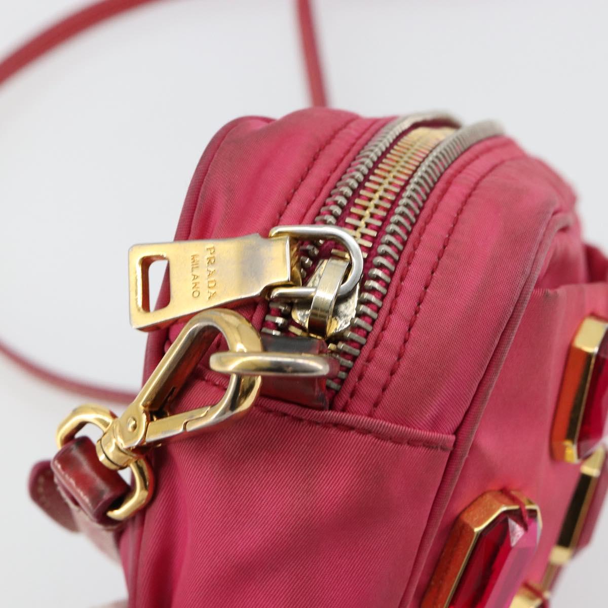 PRADA Shoulder Bag Nylon Pink Gold Auth 181758