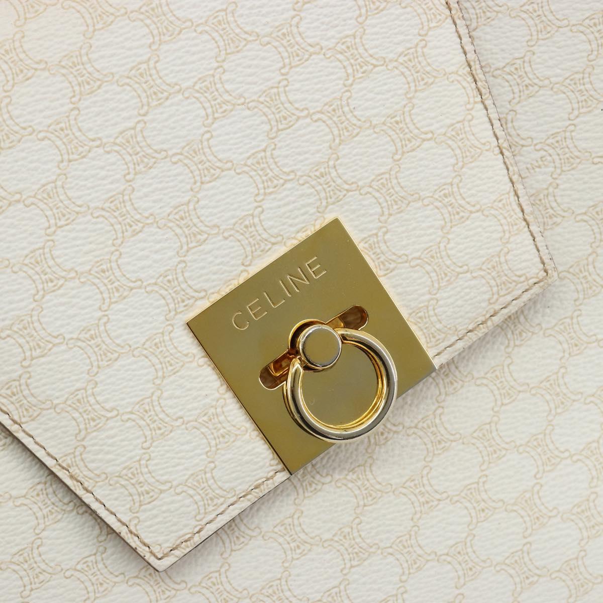 CELINE Macadam Canvas Hand Bag PVC Leather White Gold Auth 181760