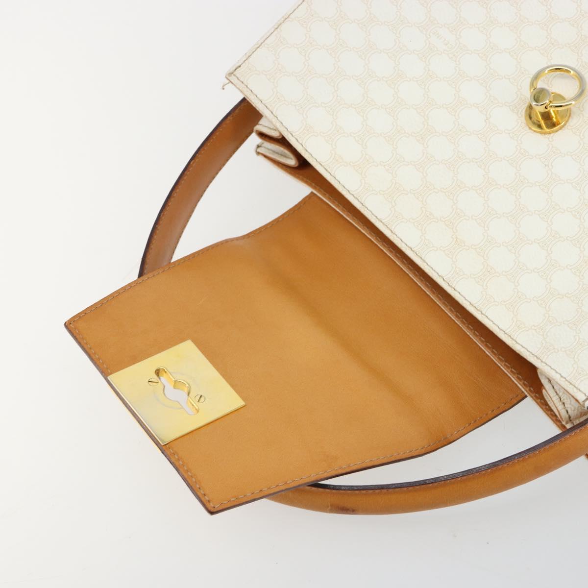 CELINE Macadam Canvas Hand Bag PVC Leather White Gold Auth 181760