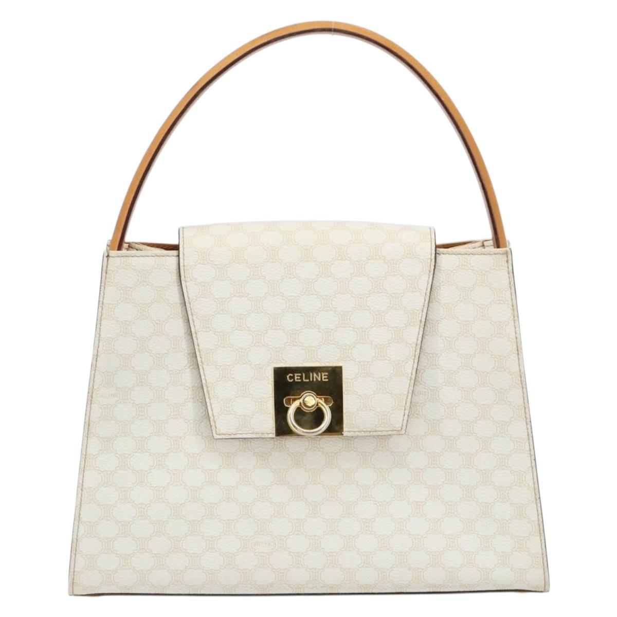 CELINE Macadam Canvas Hand Bag PVC Leather White Gold Auth 181760