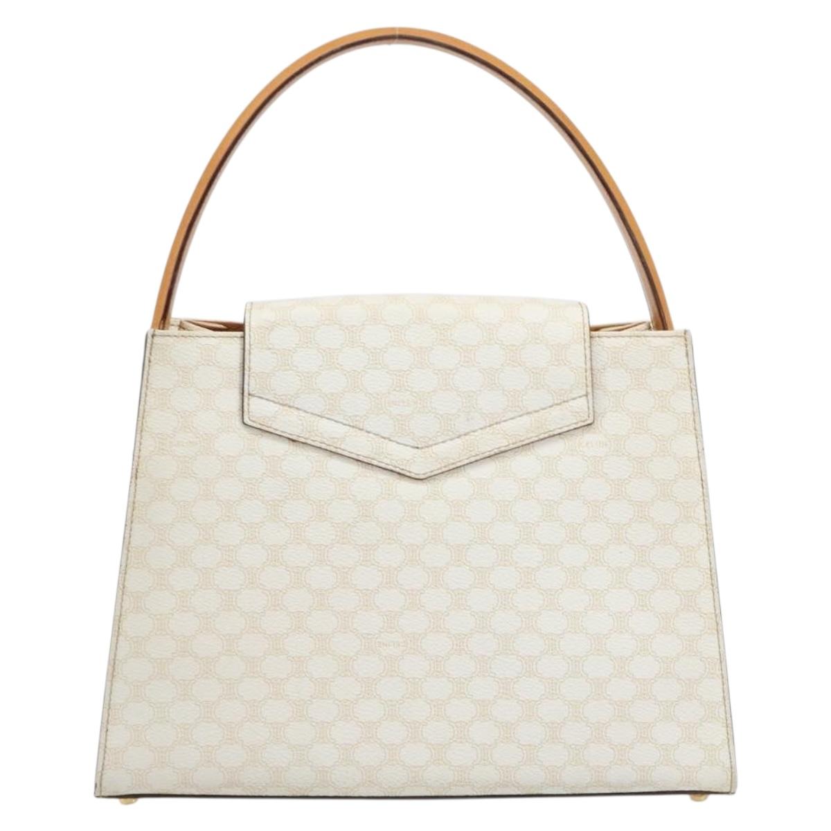 CELINE Macadam Canvas Hand Bag PVC Leather White Gold Auth 181760