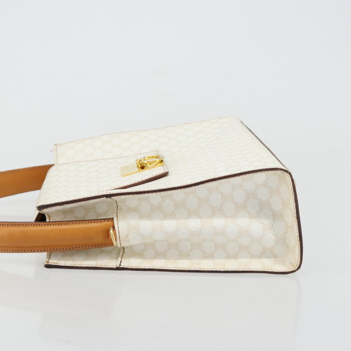 CELINE Macadam Canvas Hand Bag PVC Leather White Gold Auth 181760
