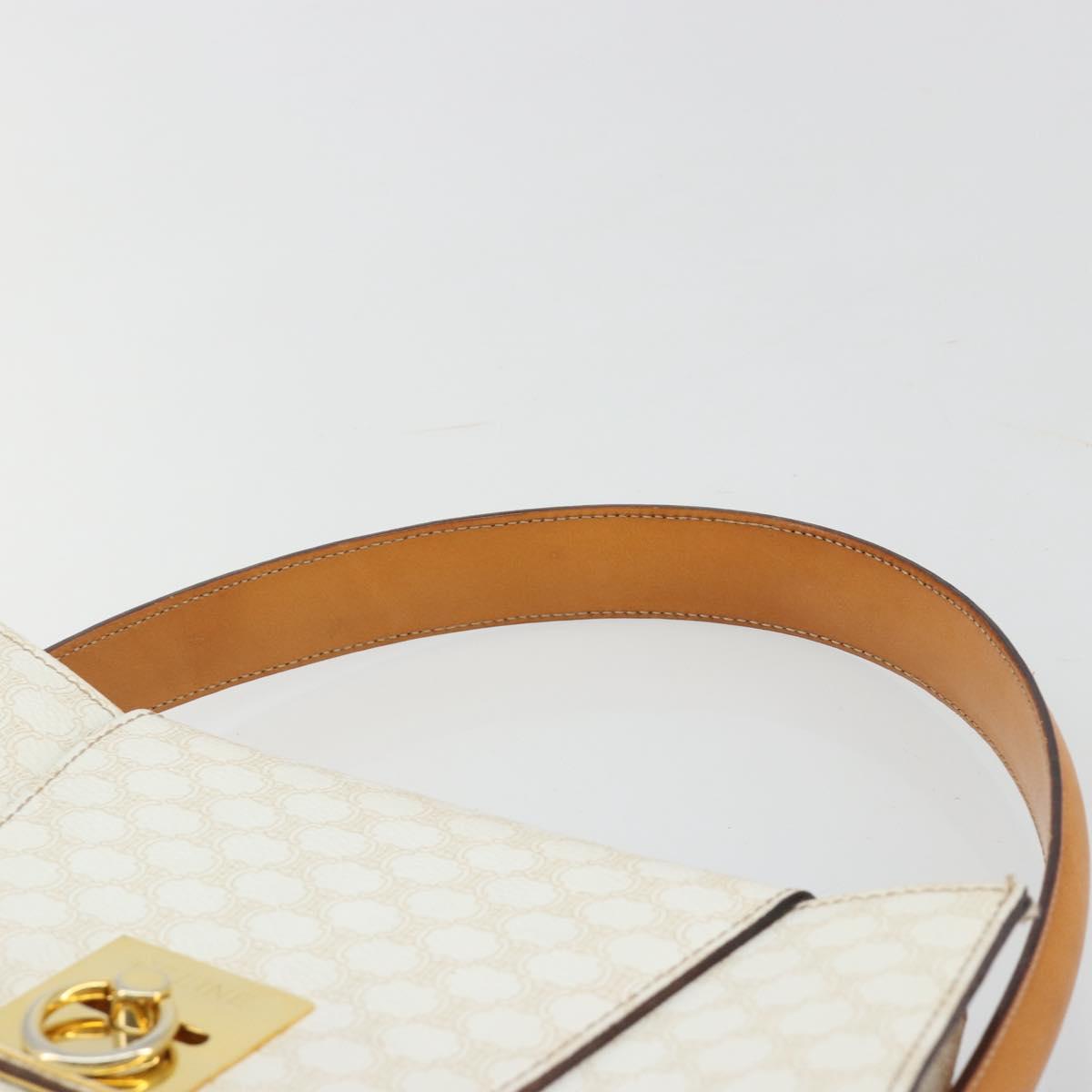 CELINE Macadam Canvas Hand Bag PVC Leather White Gold Auth 181760
