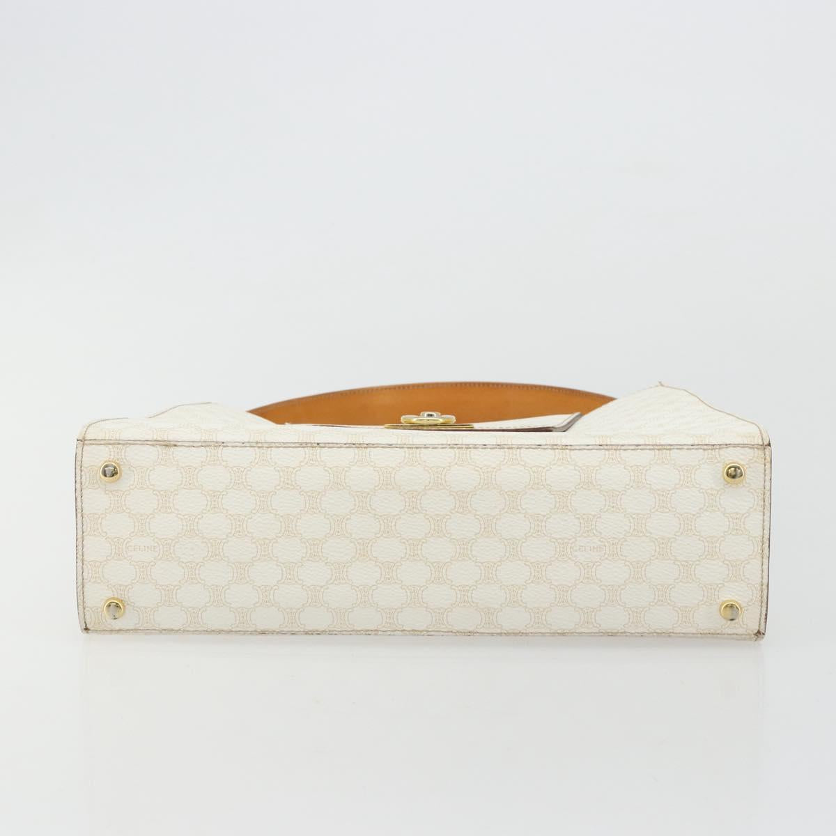 CELINE Macadam Canvas Hand Bag PVC Leather White Gold Auth 181760