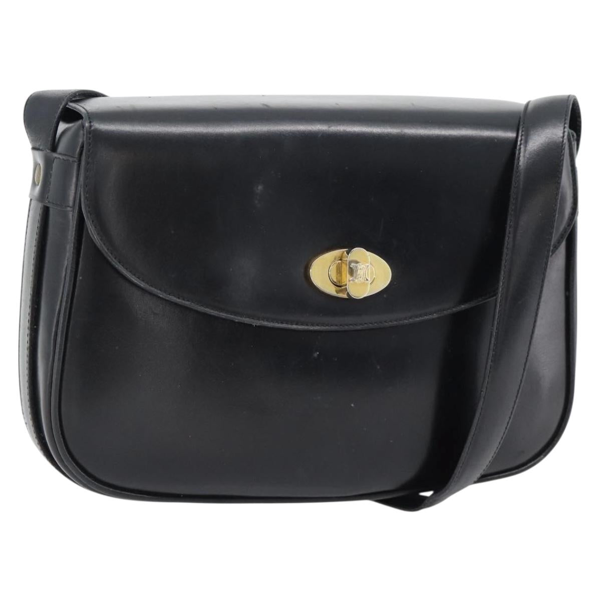 CELINE Shoulder Bag Leather Black Gold Auth 181762