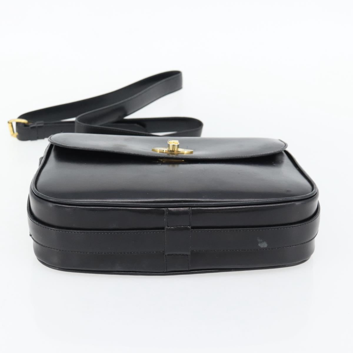 CELINE Shoulder Bag Leather Black Gold Auth 181762