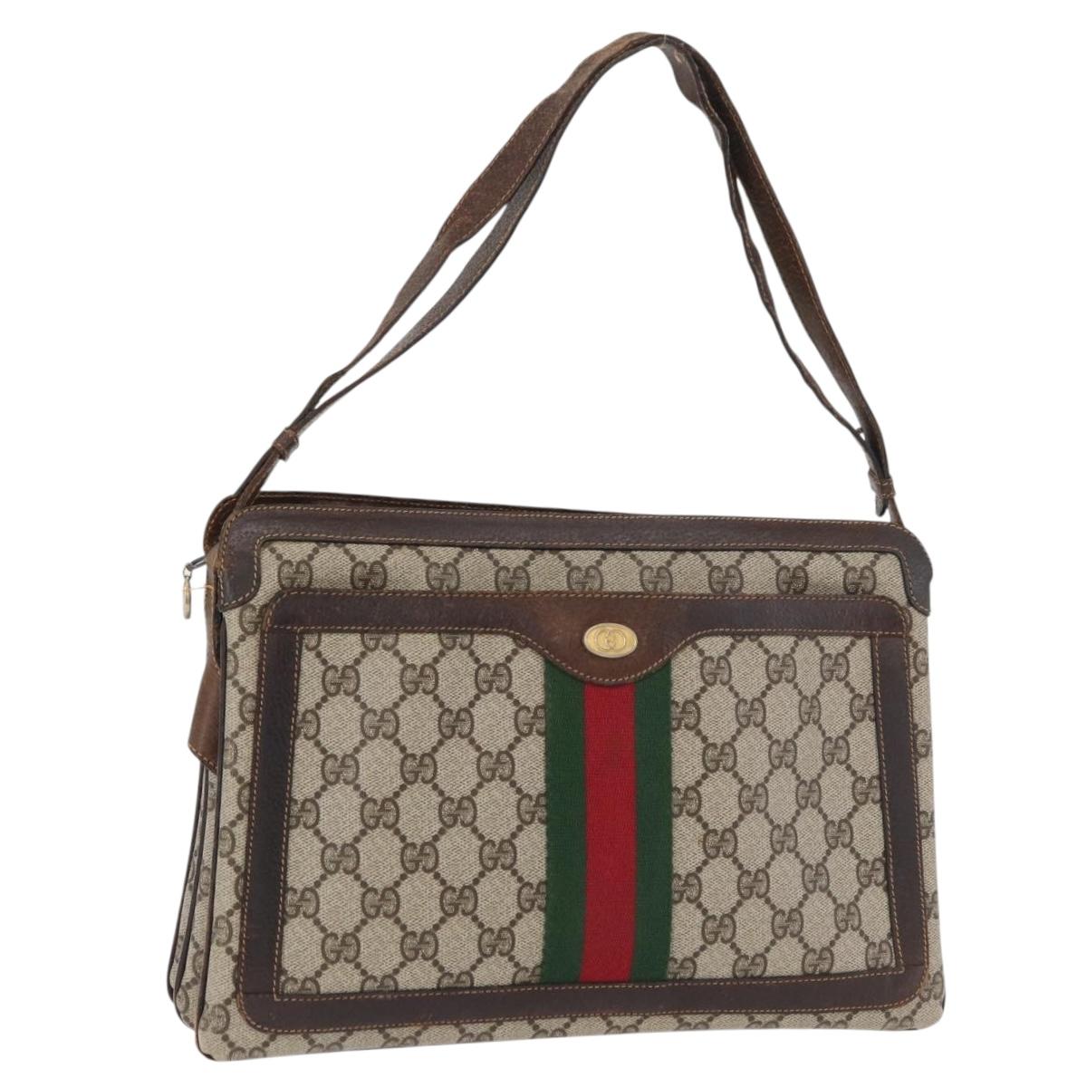 GUCCI GG Supreme Web Sherry Line Shoulder Bag PVC Beige Gold 010 378 Auth 181765