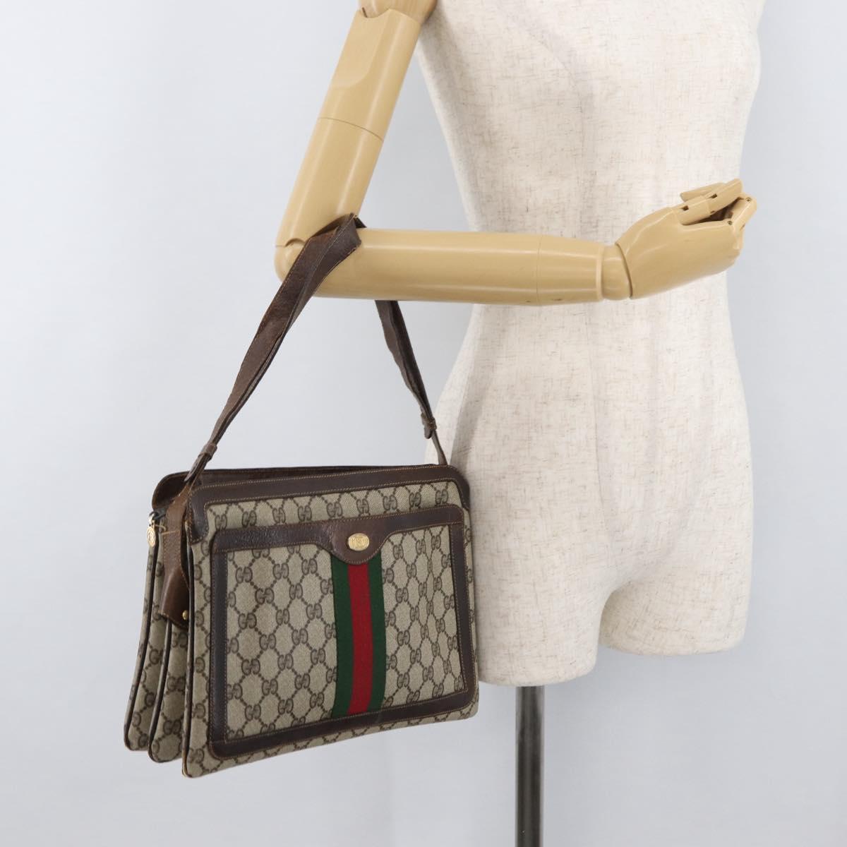 GUCCI GG Supreme Web Sherry Line Shoulder Bag PVC Beige Gold 010 378 Auth 181765