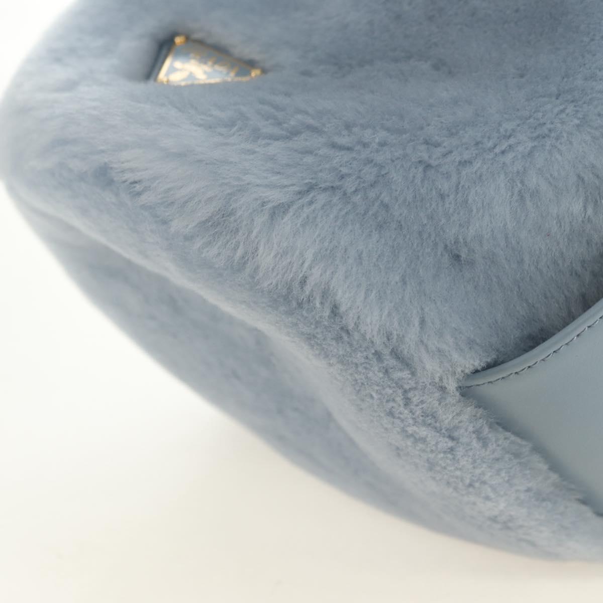 PRADA Petit Sac Noir Hand Bag fur Light Blue Gold Auth 181769SAM