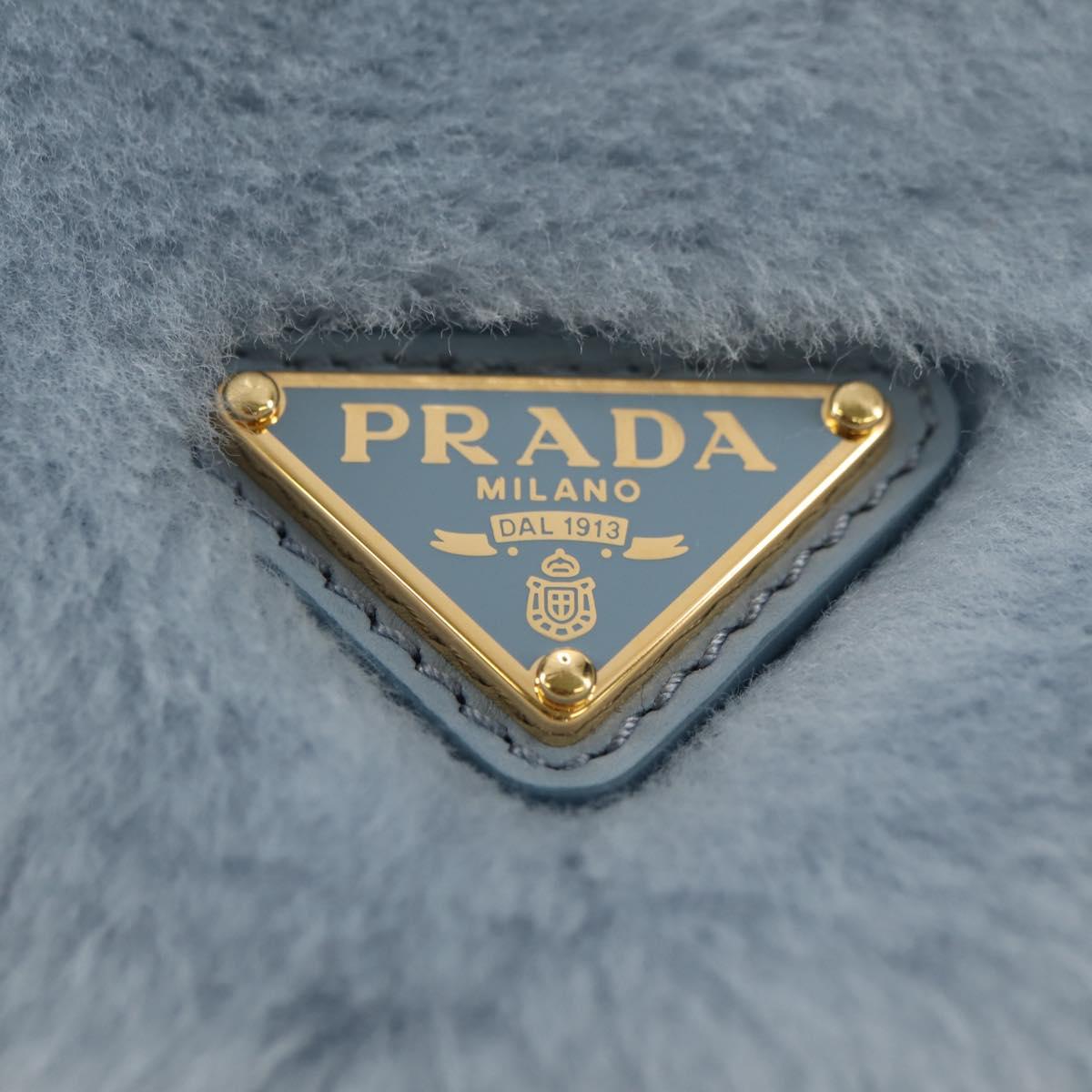 PRADA Petit Sac Noir Hand Bag fur Light Blue Gold Auth 181769SAM