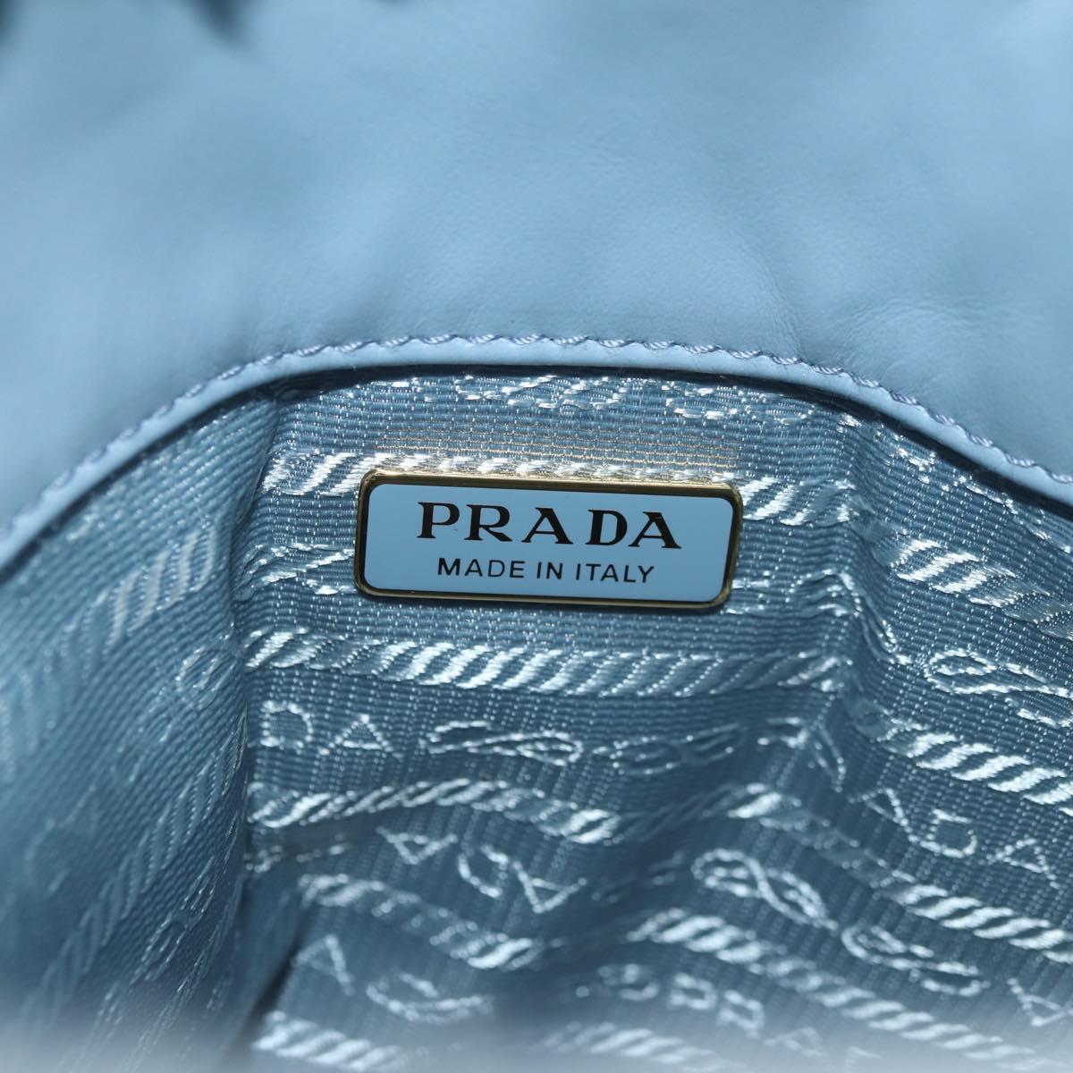 PRADA Petit Sac Noir Hand Bag fur Light Blue Gold Auth 181769SAM