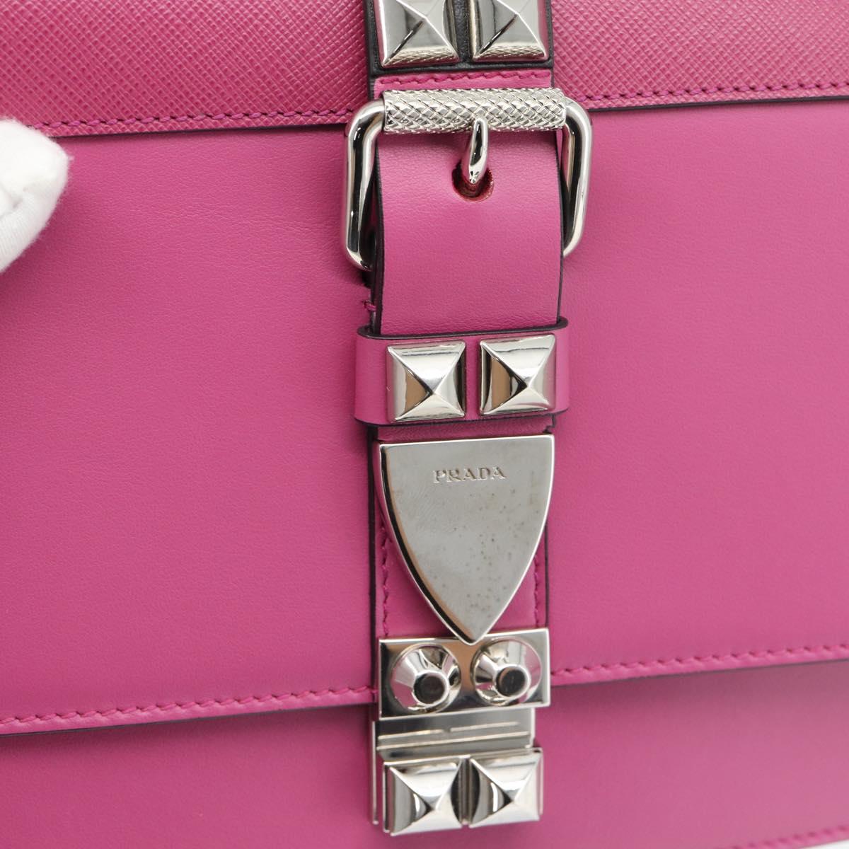 PRADA Clutch Bag Leather Pink Silver Auth 181770A