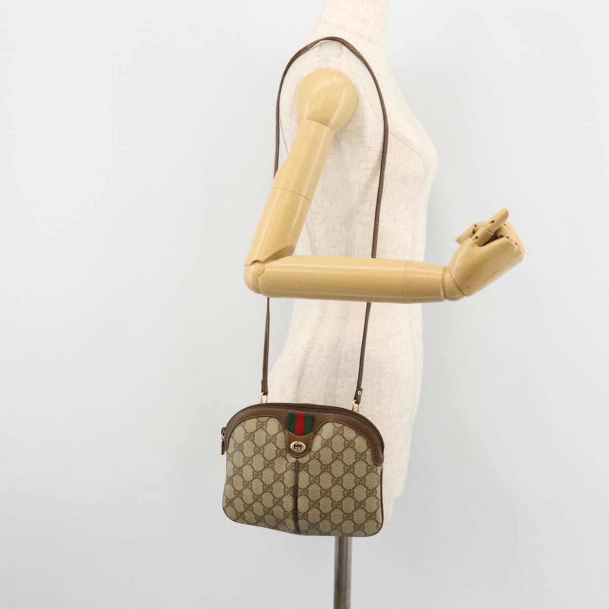 GUCCI GG Supreme Web Sherry Line Bag PVC Beige Gold 904 02 047 Auth 181772