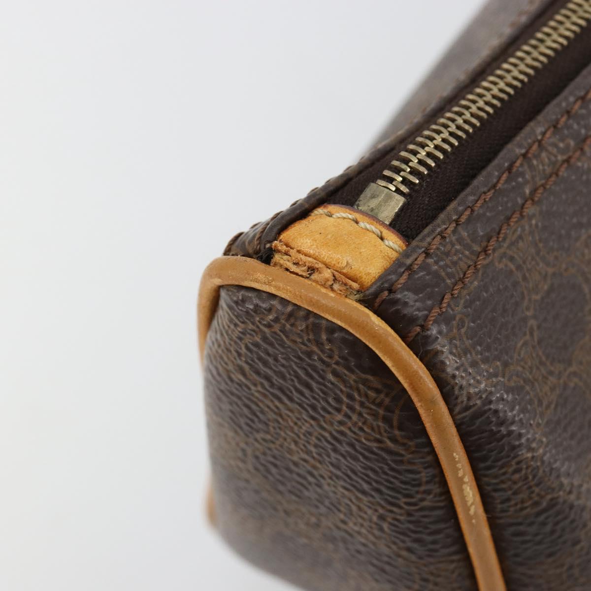 CELINE Macadam Canvas Accessory Pouch PVC Leather Brown Gold Auth 181773