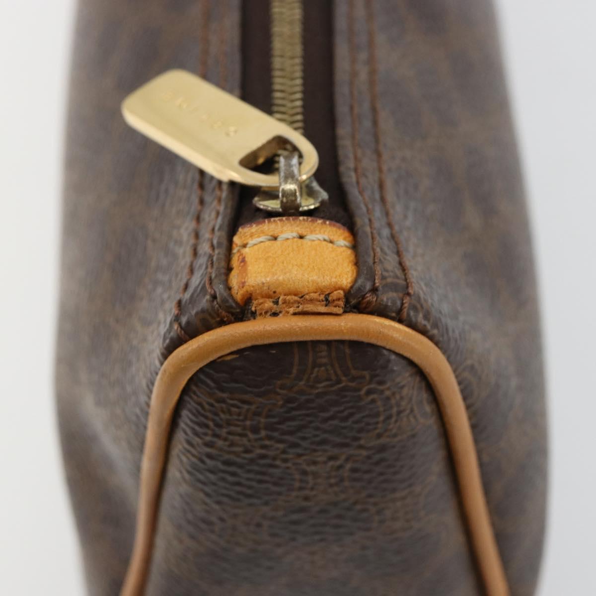 CELINE Macadam Canvas Accessory Pouch PVC Leather Brown Gold Auth 181773