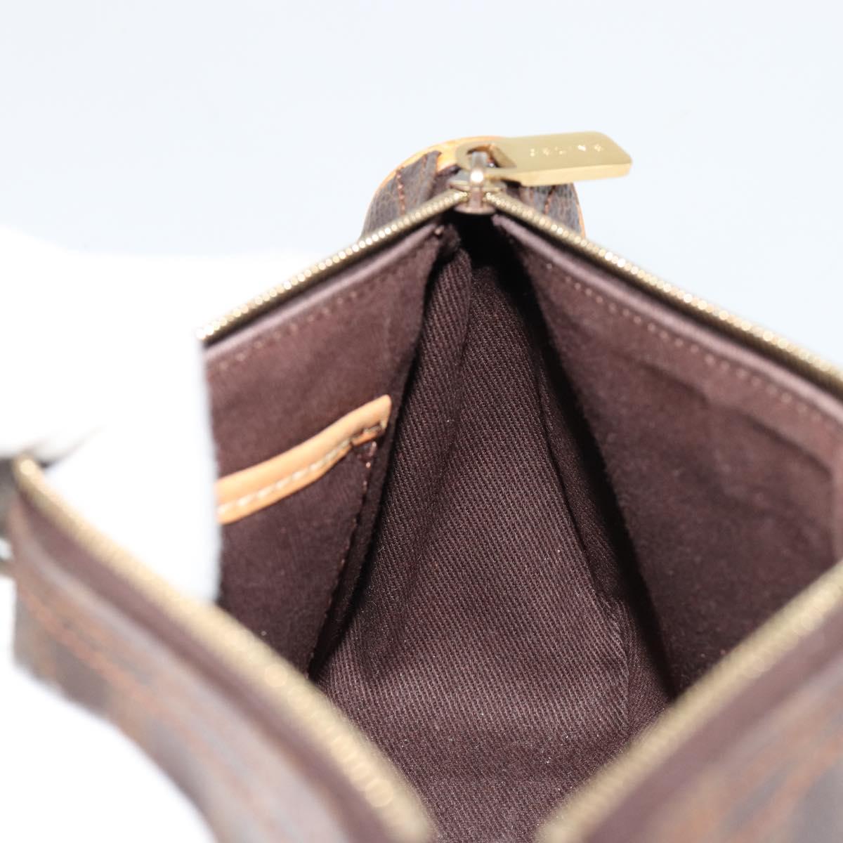 CELINE Macadam Canvas Accessory Pouch PVC Leather Brown Gold Auth 181773