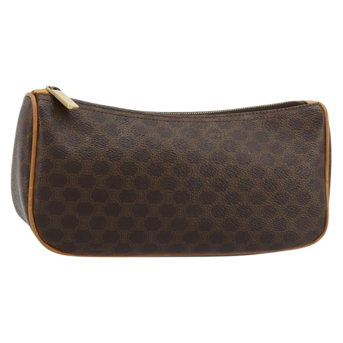 CELINE Macadam Canvas Accessory Pouch PVC Leather Brown Gold Auth 181773
