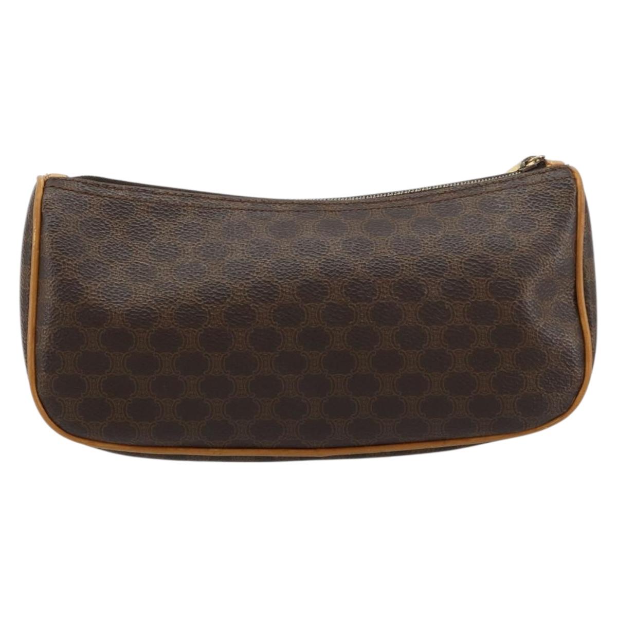 CELINE Macadam Canvas Accessory Pouch PVC Leather Brown Gold Auth 181773