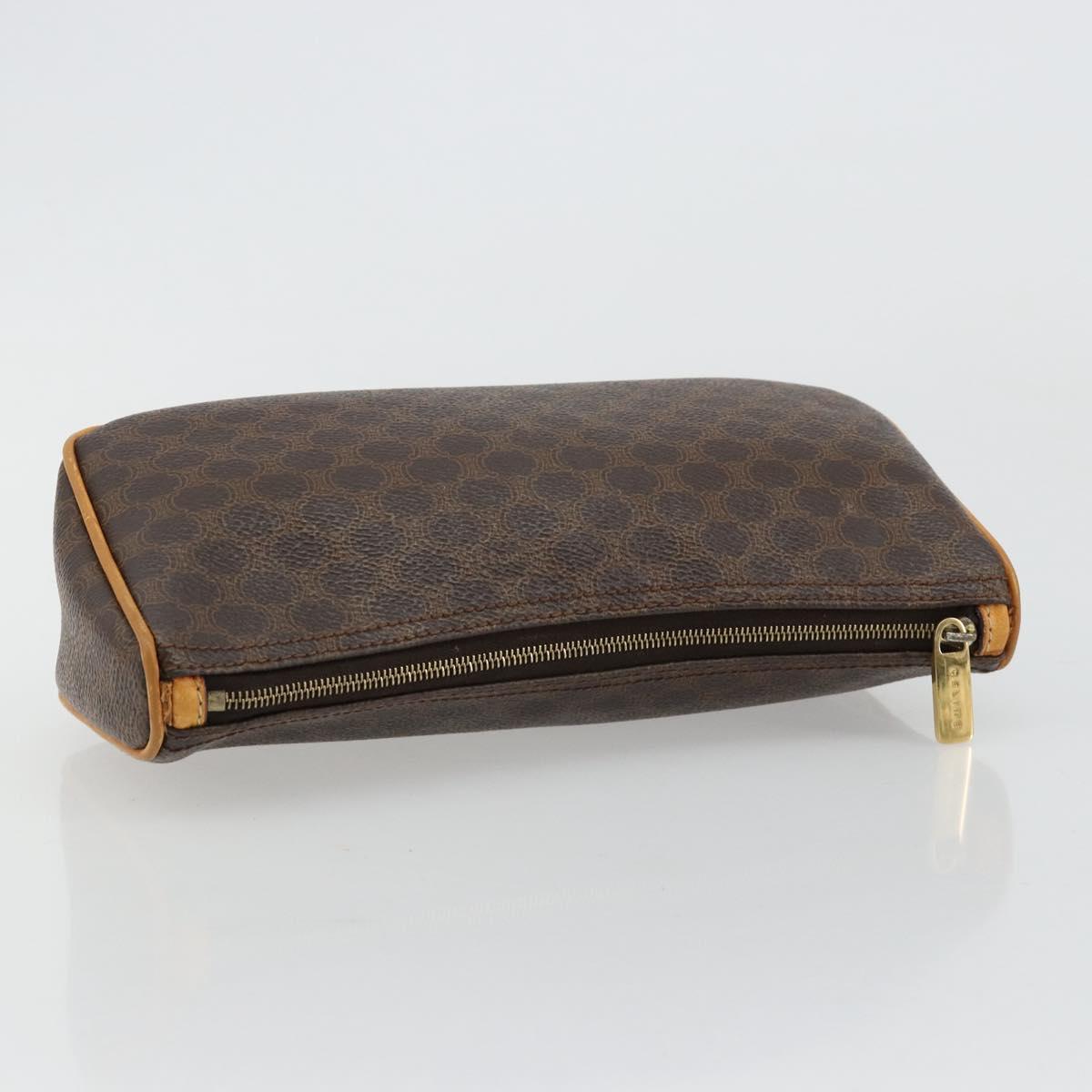 CELINE Macadam Canvas Accessory Pouch PVC Leather Brown Gold Auth 181773