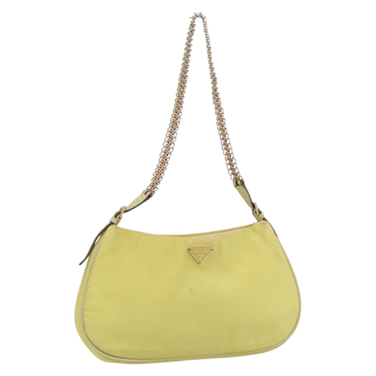 PRADA Chain Shoulder Bag Nylon Yellow Gold Auth 181775A