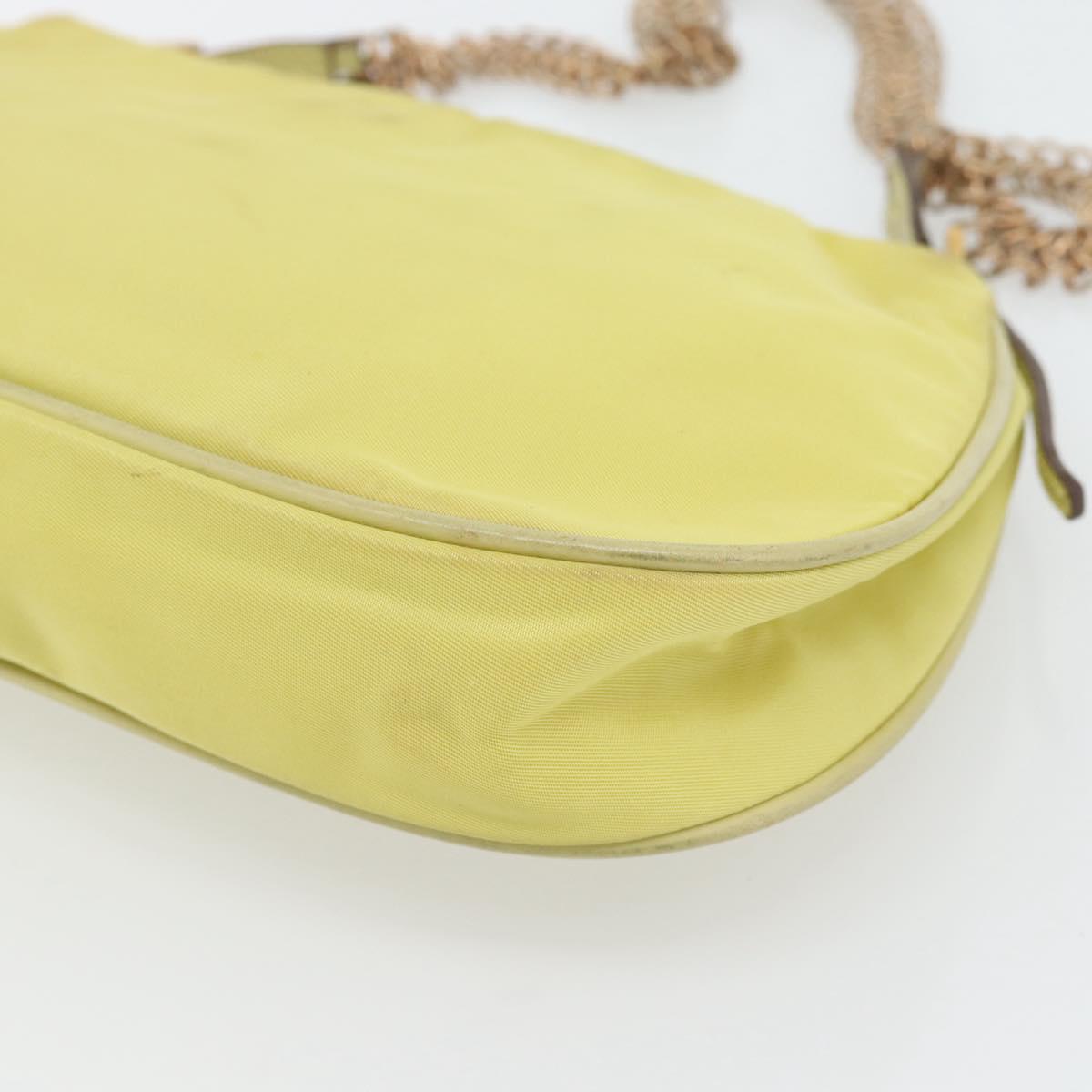 PRADA Chain Shoulder Bag Nylon Yellow Gold Auth 181775A
