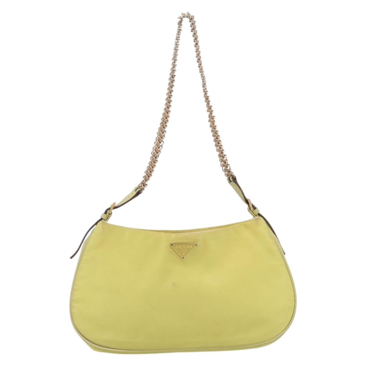 PRADA Chain Shoulder Bag Nylon Yellow Gold Auth 181775A
