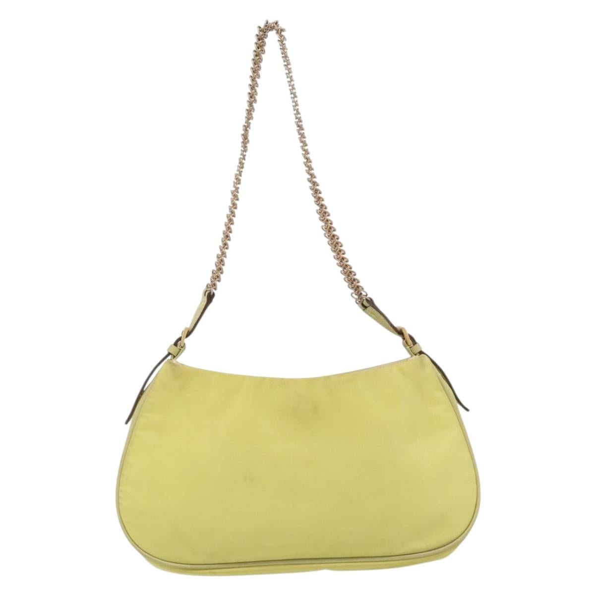 PRADA Chain Shoulder Bag Nylon Yellow Gold Auth 181775A