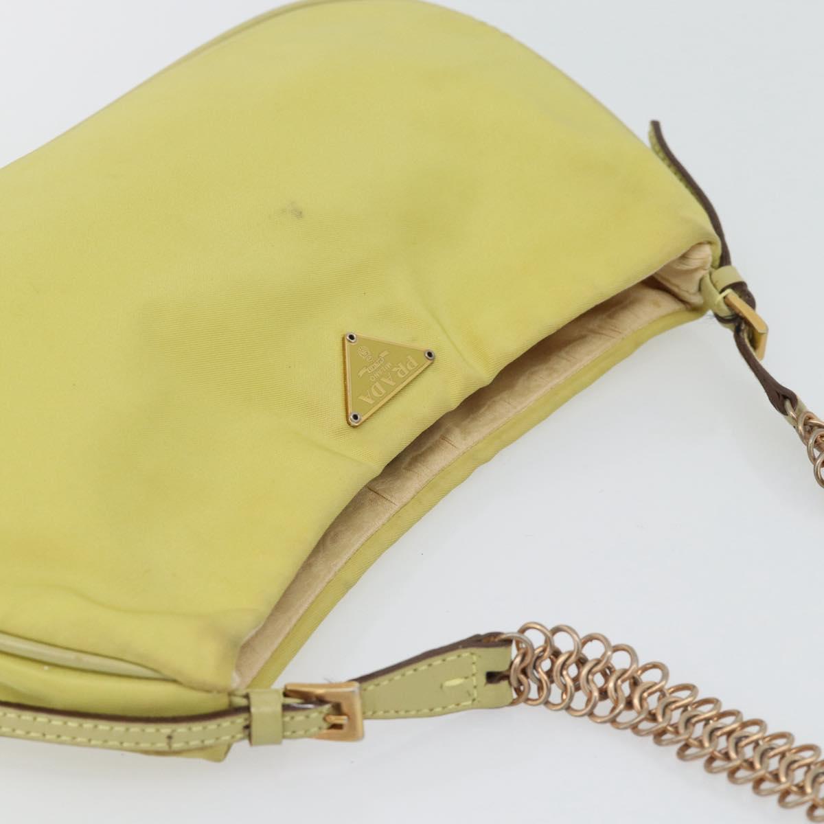 PRADA Chain Shoulder Bag Nylon Yellow Gold Auth 181775A