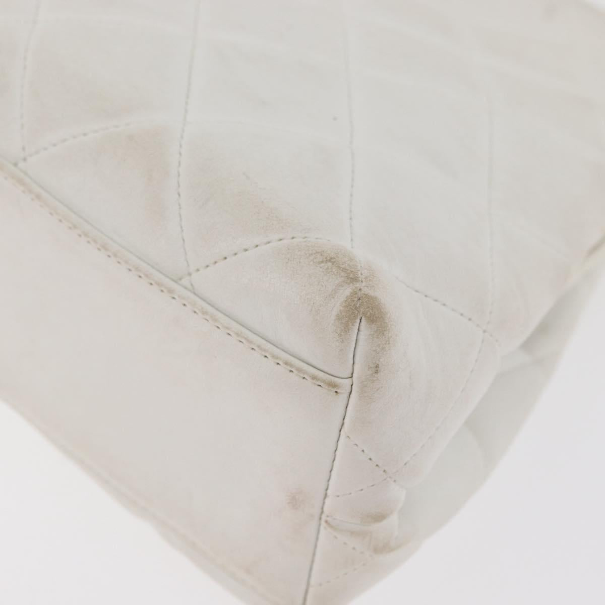 CHANEL Matelasse Chain Shoulder Bag Lamb Skin White Gold CC Auth 181776V