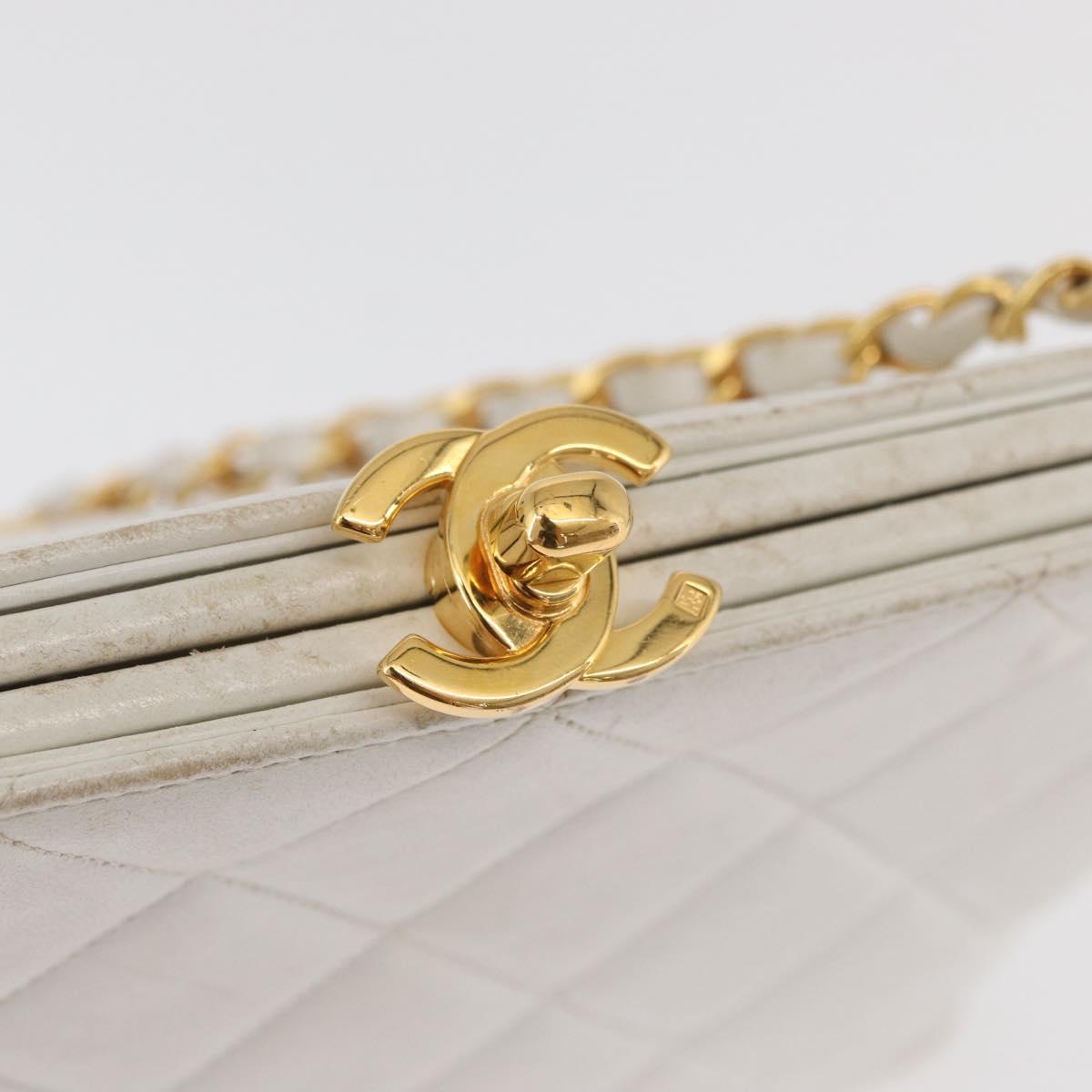 CHANEL Matelasse Chain Shoulder Bag Lamb Skin White Gold CC Auth 181776V