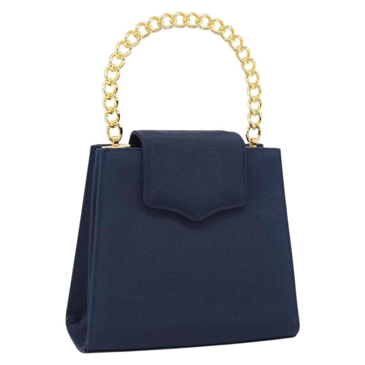 GIVENCHY Chain Hand Bag Nylon Navy Gold Auth 181777