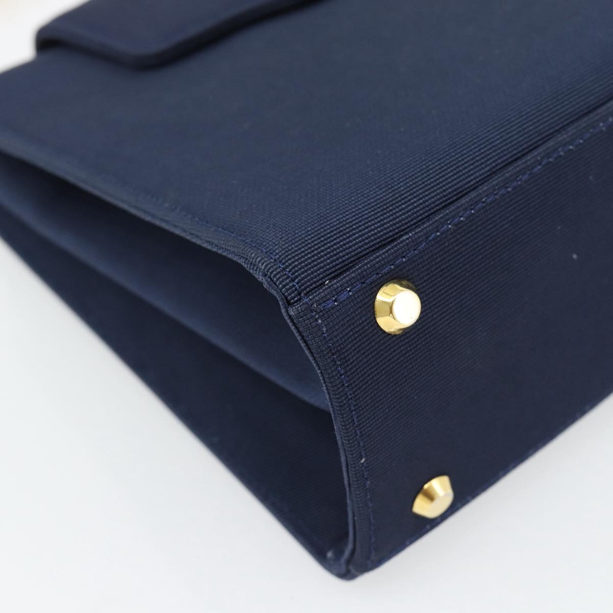 GIVENCHY Chain Hand Bag Nylon Navy Gold Auth 181777