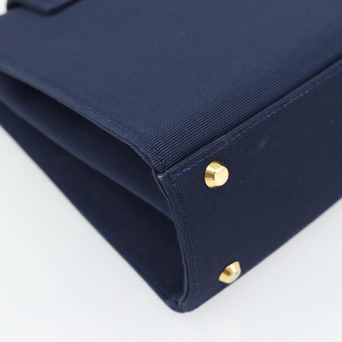 GIVENCHY Chain Hand Bag Nylon Navy Gold Auth 181777