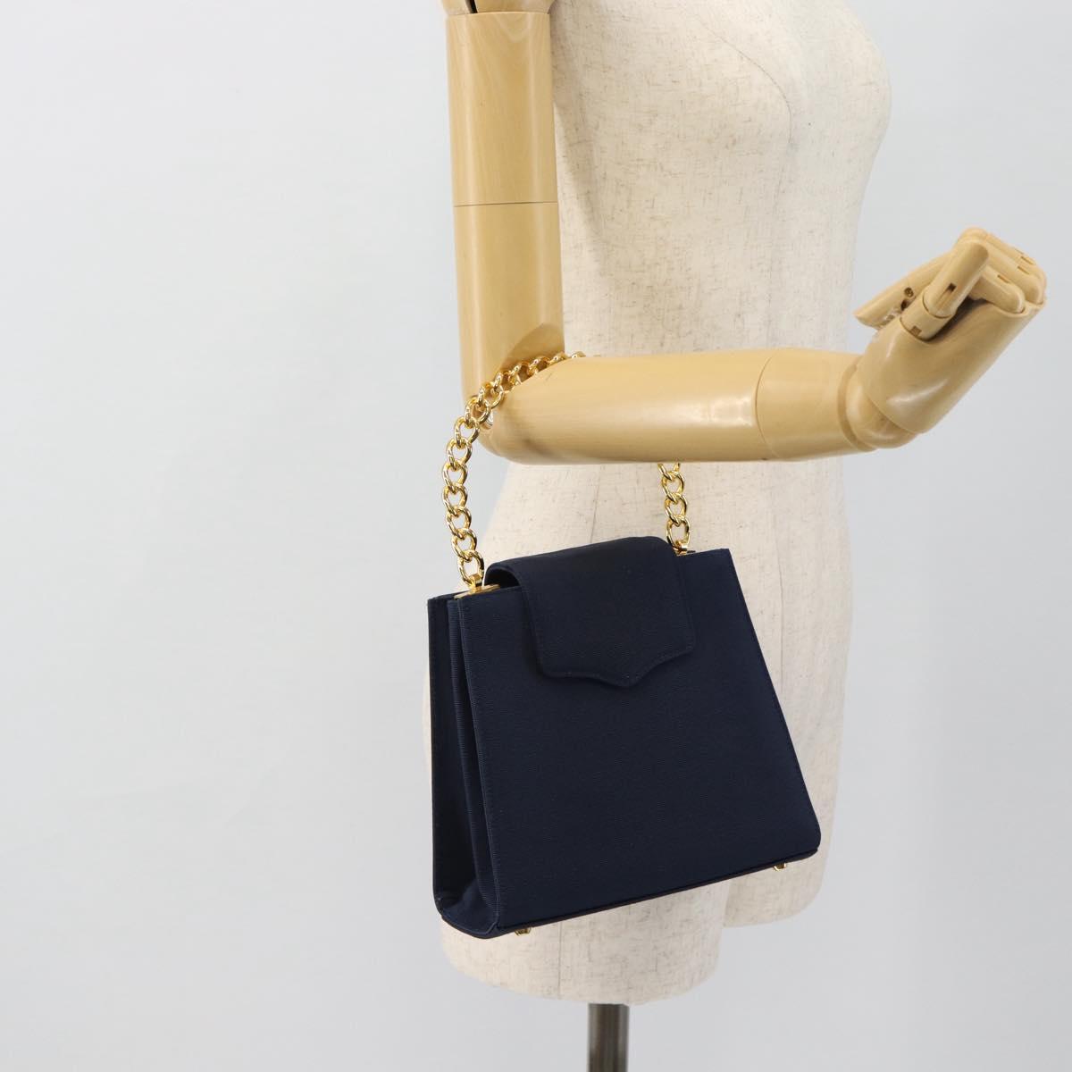 GIVENCHY Chain Hand Bag Nylon Navy Gold Auth 181777