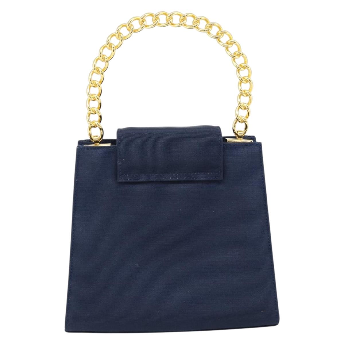 GIVENCHY Chain Hand Bag Nylon Navy Gold Auth 181777