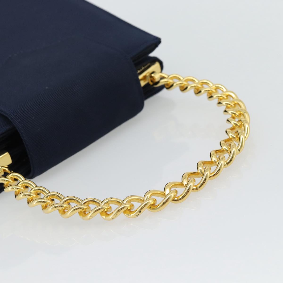 GIVENCHY Chain Hand Bag Nylon Navy Gold Auth 181777