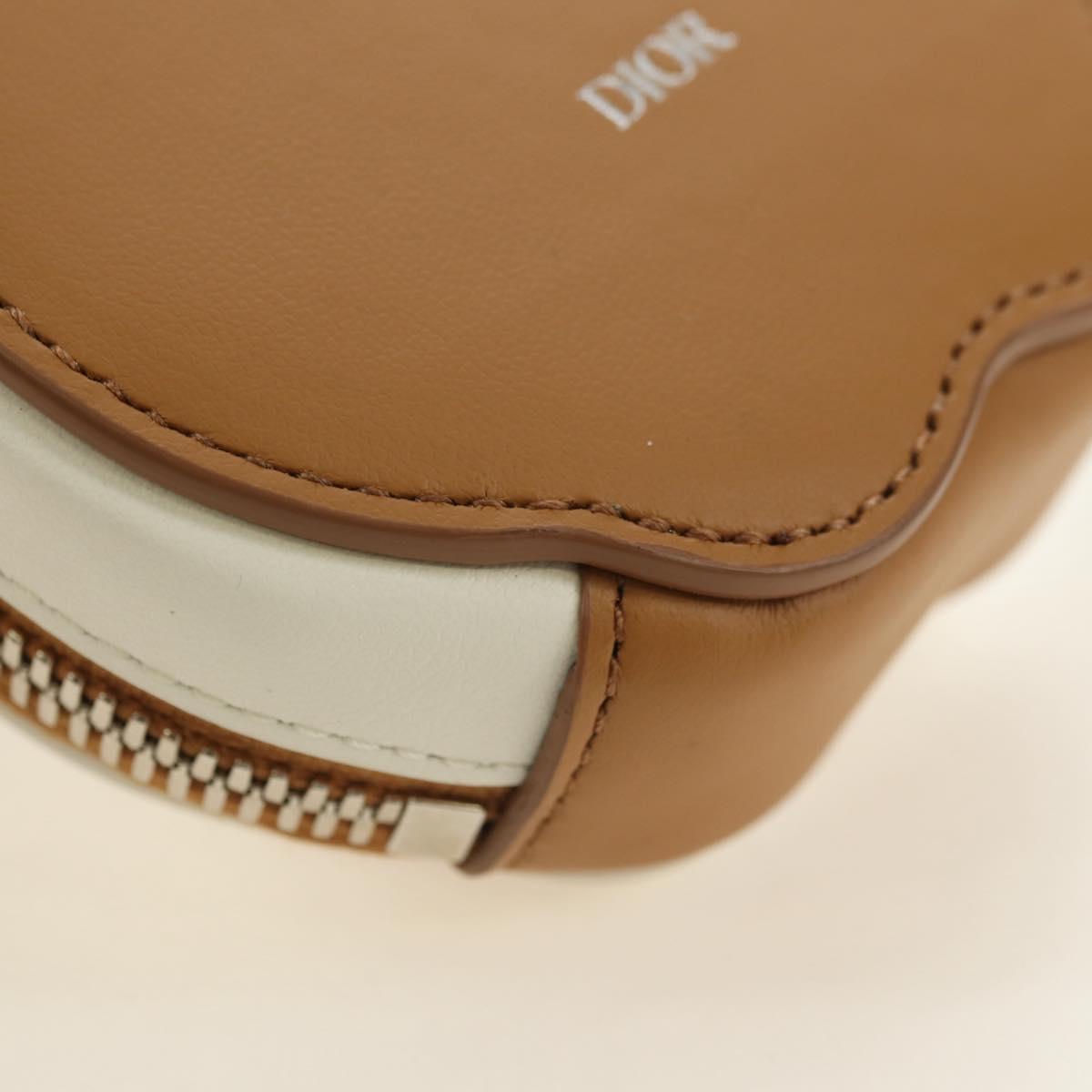 Christian Dior Bobby Wallet Pouch Leather Beige Silver Auth 181779SM