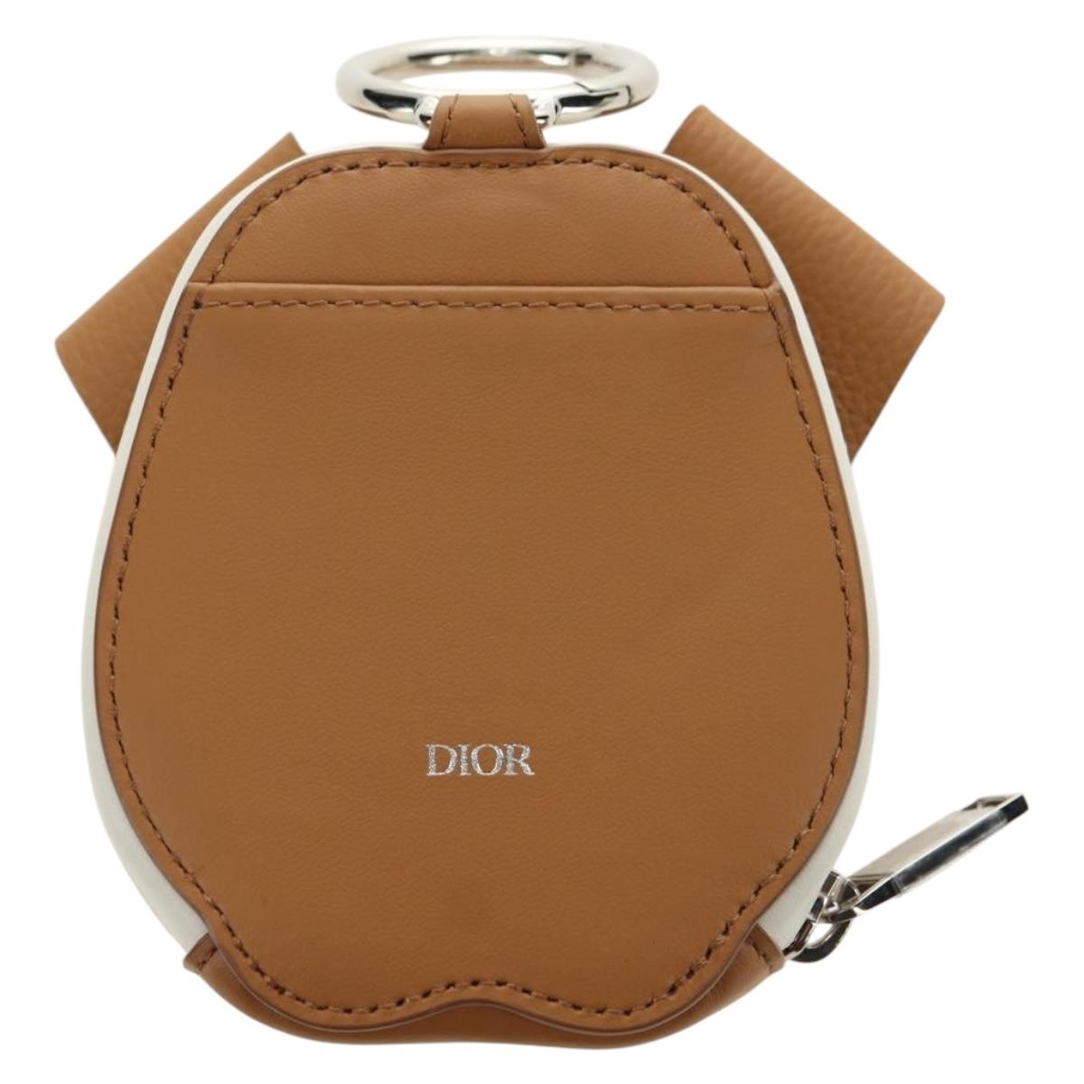 Christian Dior Bobby Wallet Pouch Leather Beige Silver Auth 181779SM