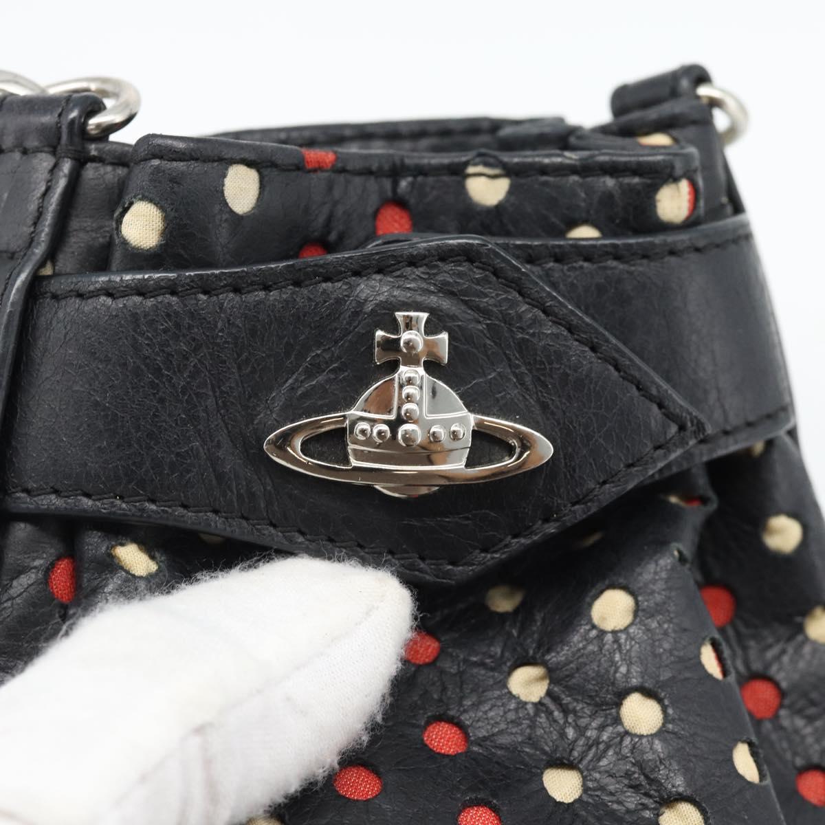 Vivienne Westwood Hand Pouch Bag Leather Black Silver Auth 181785A