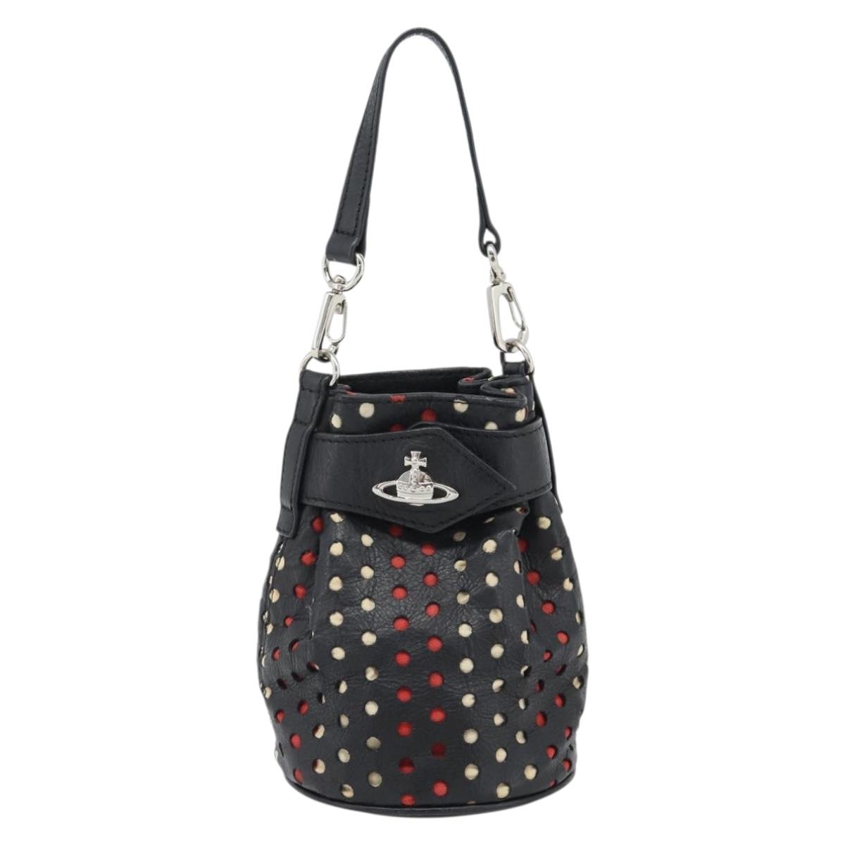Vivienne Westwood Hand Pouch Bag Leather Black Silver Auth 181785A