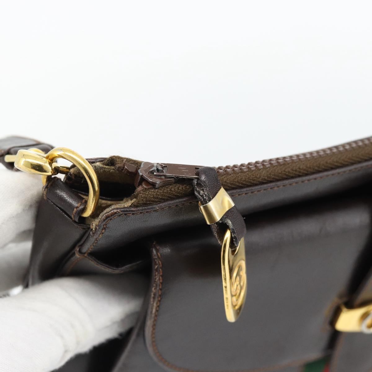 GUCCI Web Sherry Line Shoulder Bag Leather Brown Red Green Auth 181788