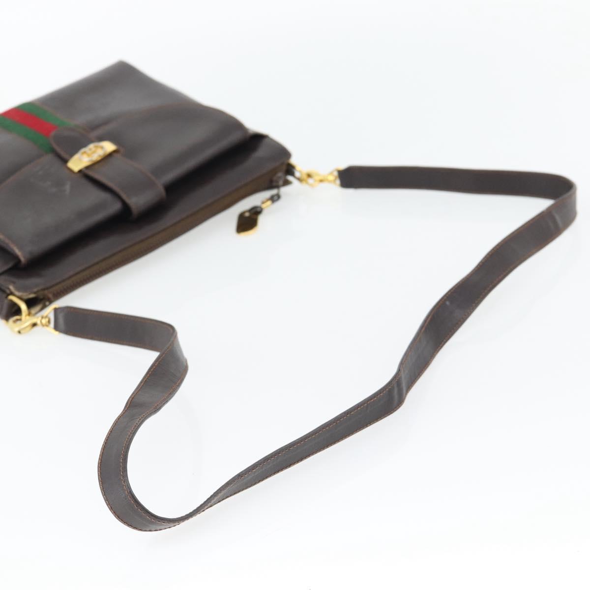 GUCCI Web Sherry Line Shoulder Bag Leather Brown Red Green Auth 181788