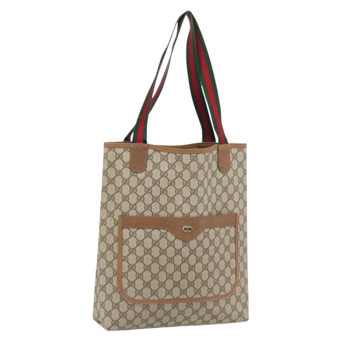 GUCCI GG Supreme Web Sherry Line Tote Bag PVC Beige Red 39 02 003 Auth 181790A