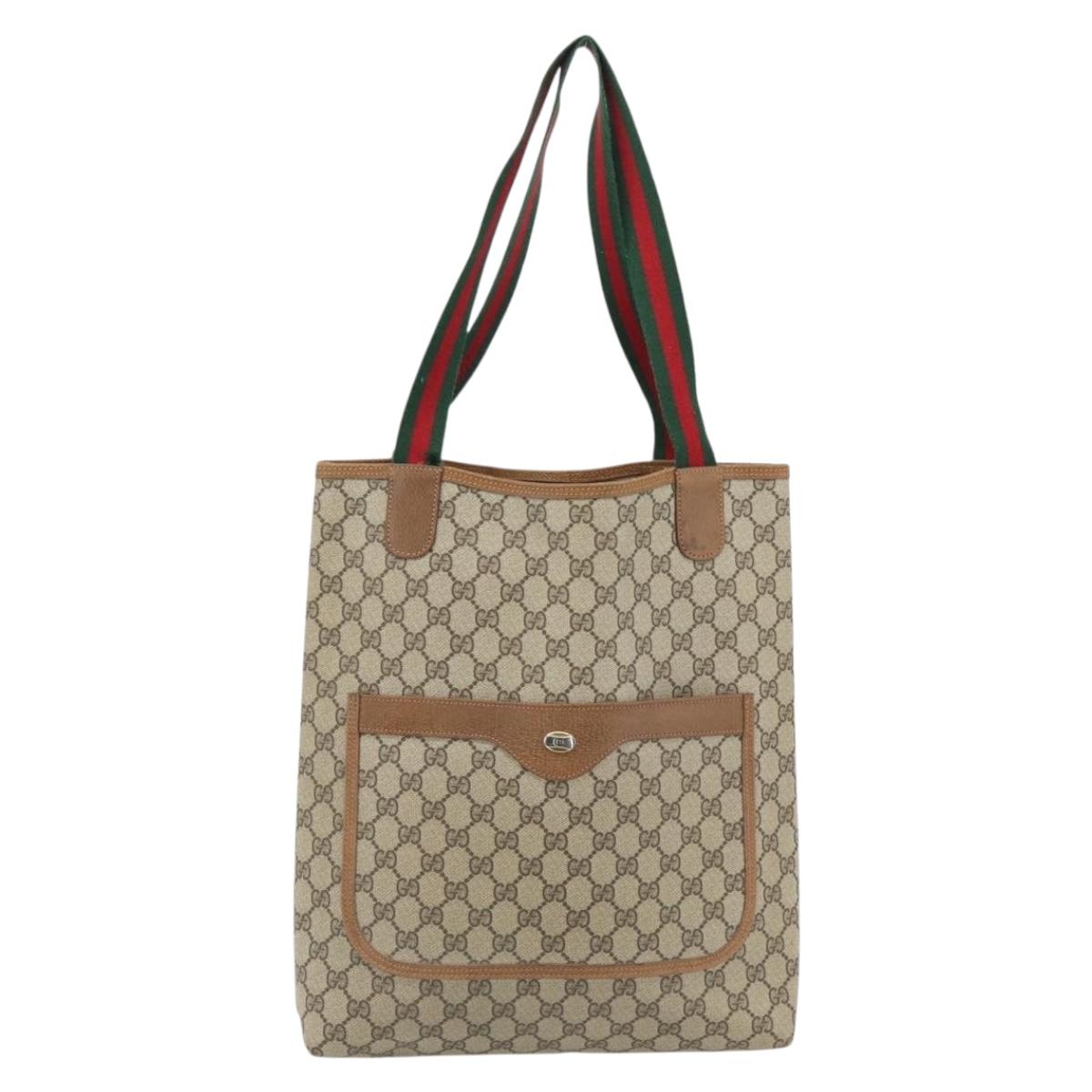 GUCCI GG Supreme Web Sherry Line Tote Bag PVC Beige Red 39 02 003 Auth 181790A
