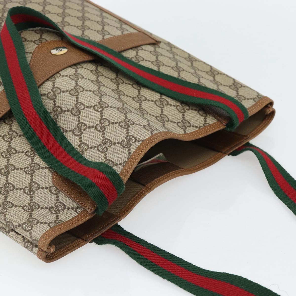 GUCCI GG Supreme Web Sherry Line Tote Bag PVC Beige Red 39 02 003 Auth 181790A