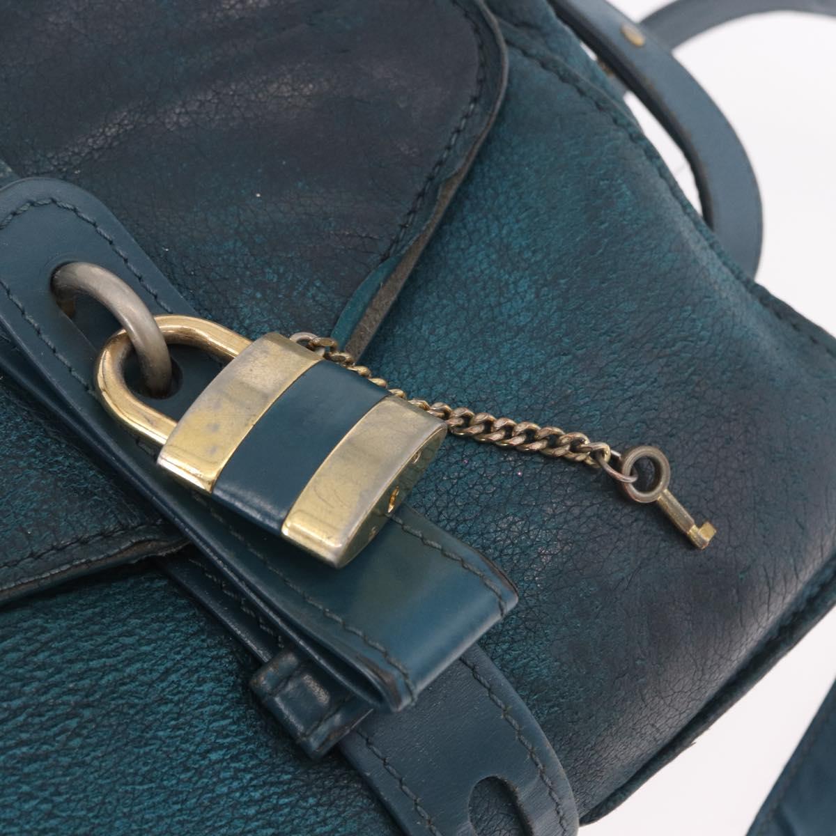 Chloe Abbey Shoulder Bag Leather 2way Blue Gold Auth 181795